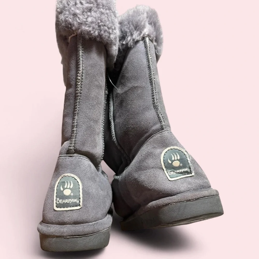 Bearpaw Marissa Grey Suede Sheepskin Wool Winter Boots 1208W Womens 9